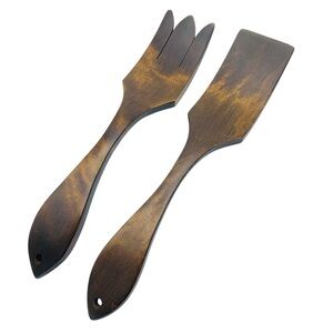 Vintage Mid-Century Wooden Wall Art – 18” Large Fork & Spatula Set